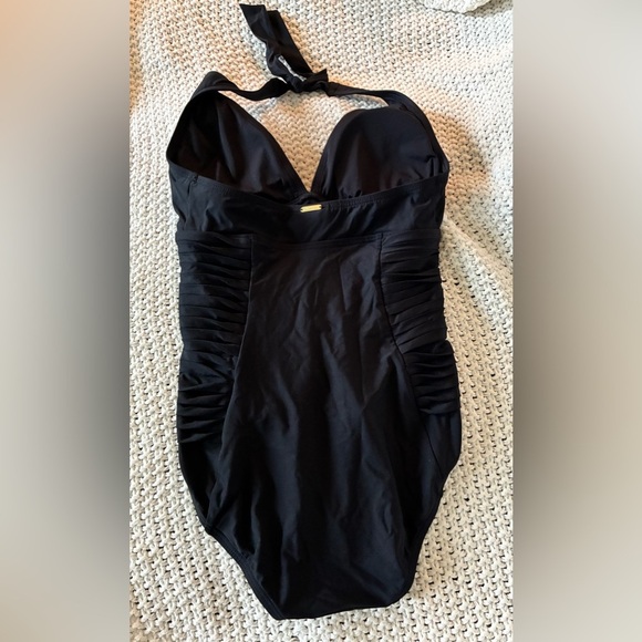 Calvin Klein Women’s Black Swimsuit Pleated Side Panels Halter Top Style; Size 4 - Picture 7 of 8